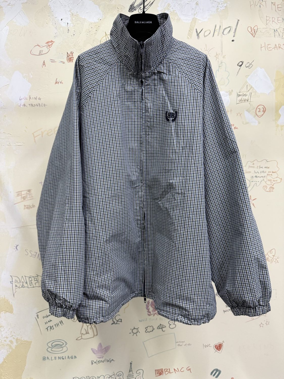 Balenciaga Men's And Women's Fall/Winter Fashion Casual Oversized Drop Shoulder Logo Embroidered Fine Checkered Trench Coat Jacket #78749