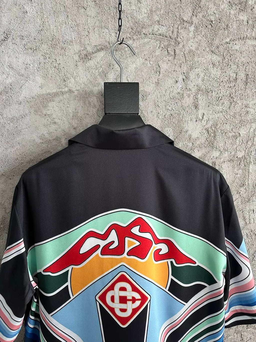 Casablanca Men's Summer Fashion Casual Crew Neck Geometric Mountain Pattern Silk Short-Sleeve T-Shirt Elastic Drawstring Mountain Pattern Silk Shorts Suit Set #78591