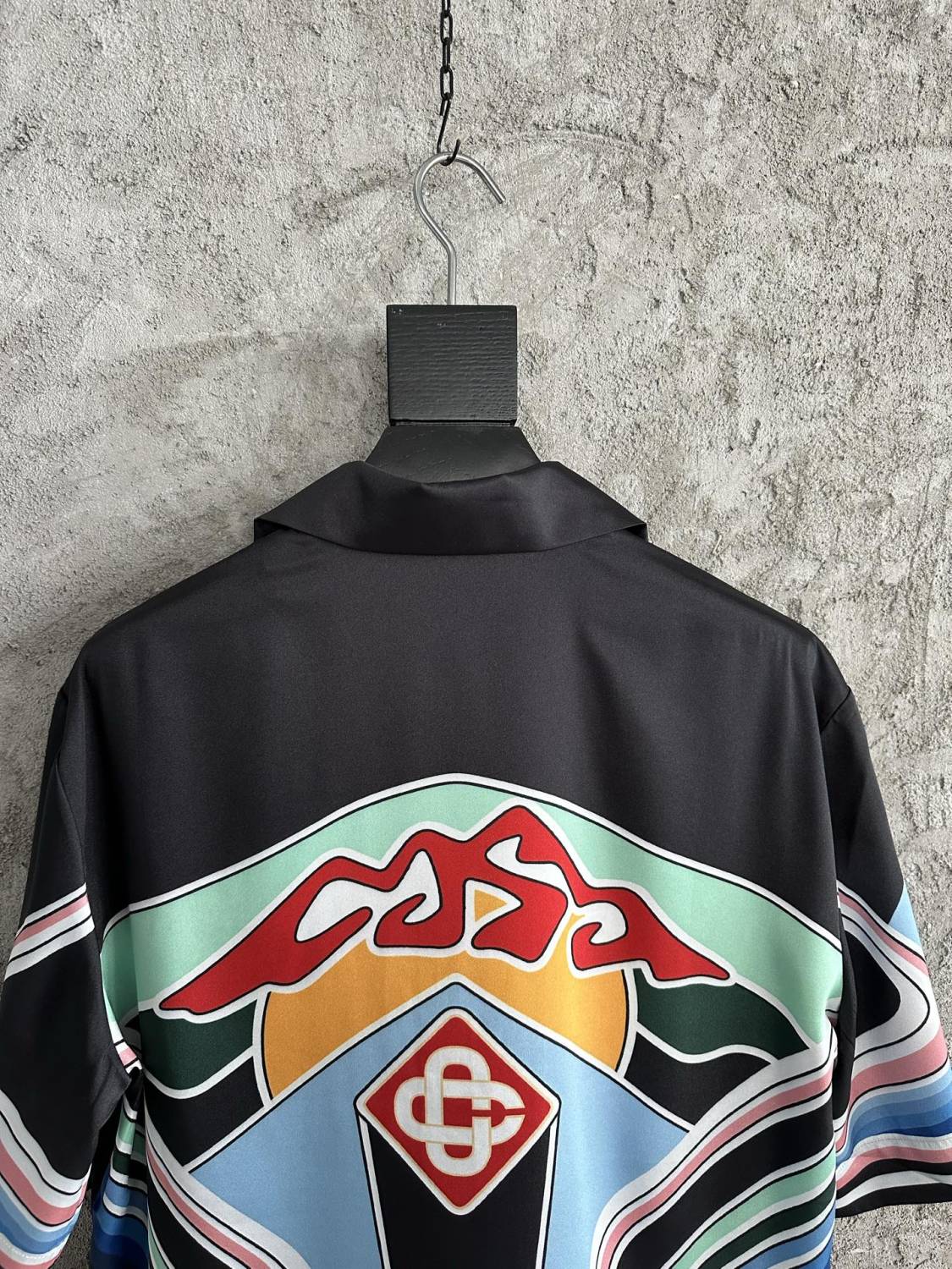 Casablanca Men's Summer Fashion Casual Crew Neck Geometric Mountain Pattern Silk Short-Sleeve T-Shirt Elastic Drawstring Mountain Pattern Silk Shorts Suit Set #78591