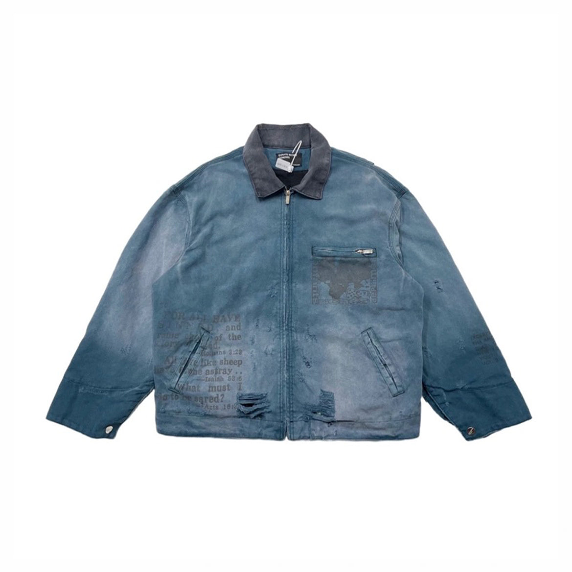 Enfants Riches Deprimes Men's Spring and Autumn Washed Damaged Long sleeved Lapel Blue Loose Work Jacket Ngvp #7918