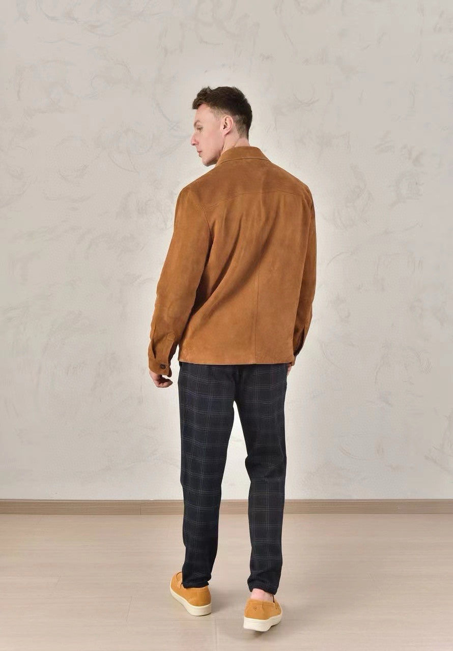 Loro Piana Men's Spring And Fall Fashion Lapel Suede Single-breasted Casual Temperament British Work Wind Jacket Ngvp #7928