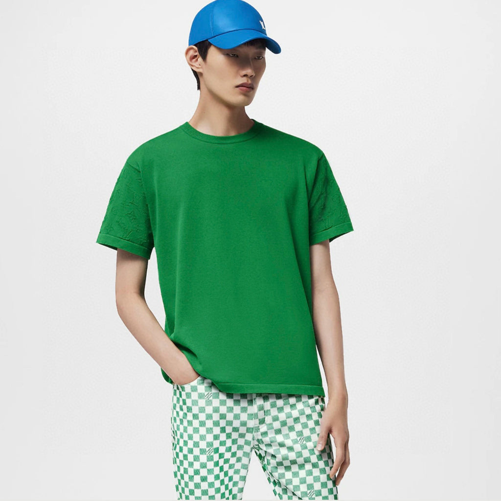 Louis Vuitton Men's Spring And Summer Jacquard Knit Round Neck Short Sleeve Solid Color Senior Casual Loose Cotton T-shirt #98721