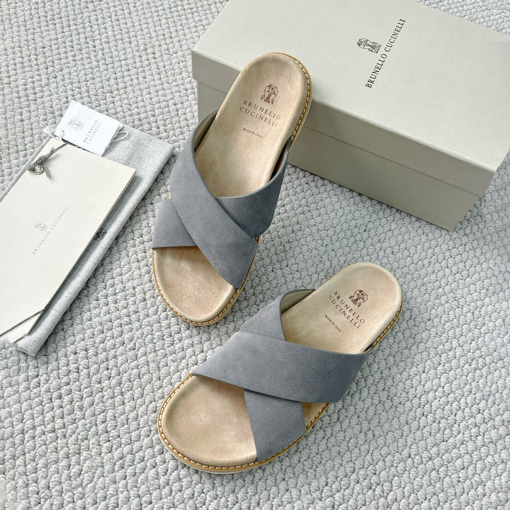 Brunello Cucinelli Men's Summer Solid Color Suede Leather Sandals Slippers Shoes #77385