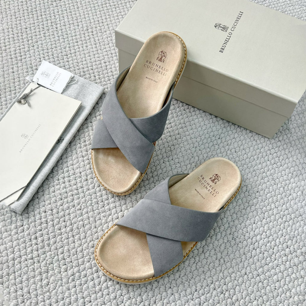 Brunello Cucinelli Men's Summer Solid Color Suede Leather Sandals Slippers Shoes #77385