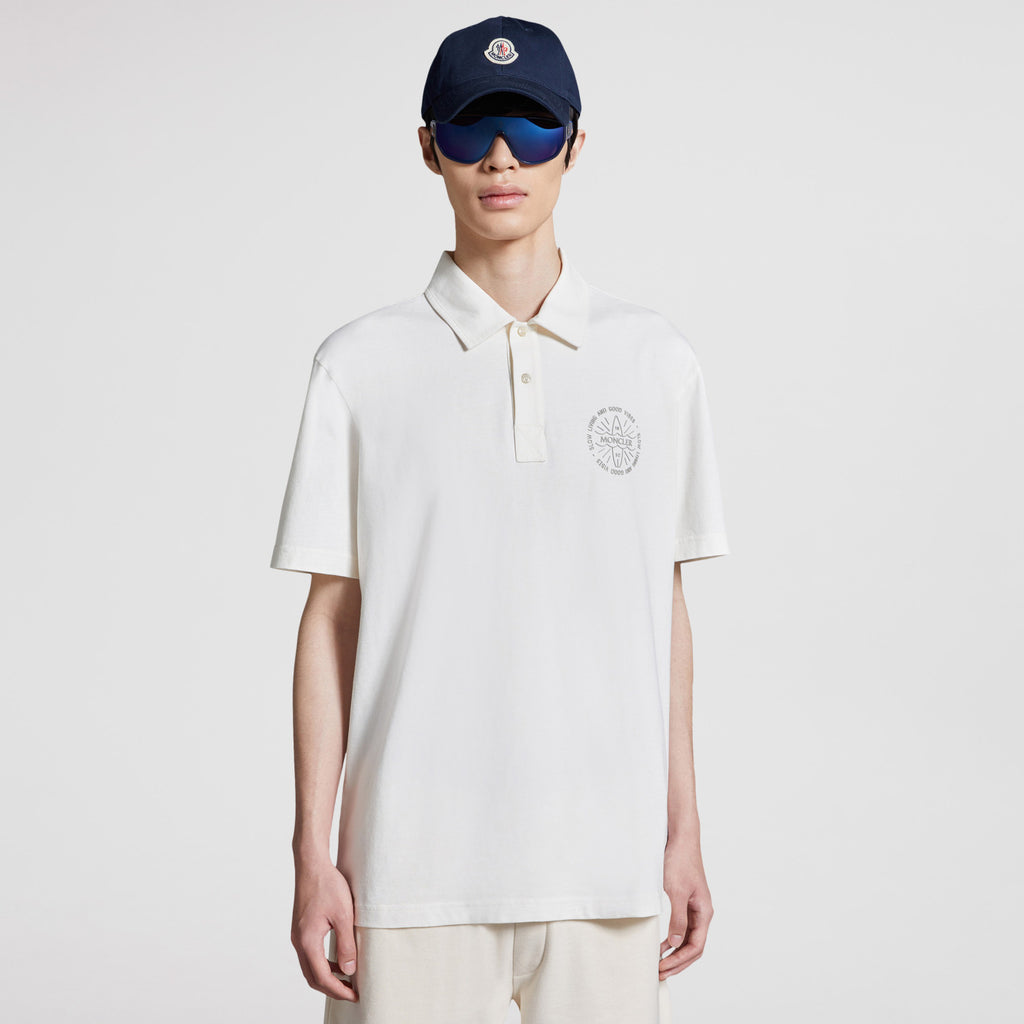 Moncler Men's Summer White Graphic Printed Comfortable Cotton Short Sleeve Polo Shirt T-Shirt #99661