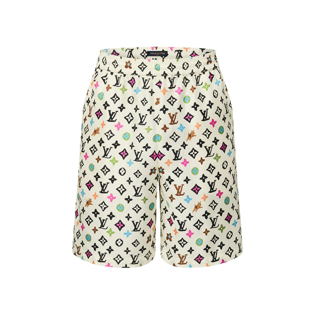 Louis Vuitton Men's Summer Logo Full Print Single Breasted Short Sleeve Shirt Elasticated Waist Shorts Suit Set #75224