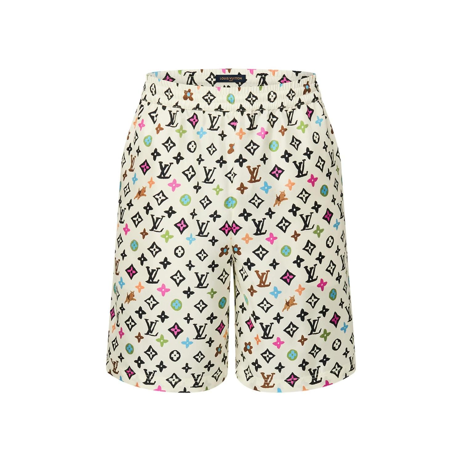 Louis Vuitton Men's Summer Logo Full Print Single Breasted Short Sleeve Shirt Elasticated Waist Shorts Suit Set #75224