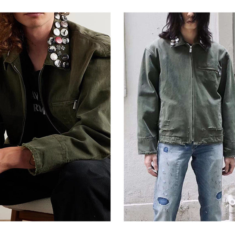 Enfants Riches Deprimes Men's Women's Spring And Autumn Lapel Faded Old Badge Solid Color Loose Long Sleeve Workwear Jacket Ngvp #9338