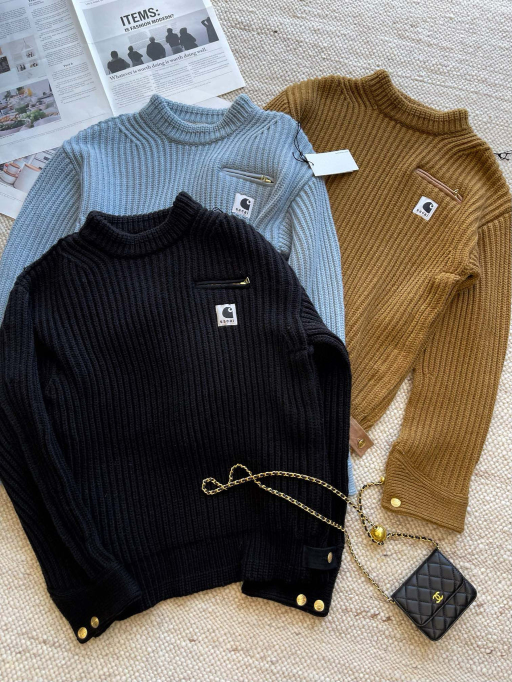 Sacai x Carhartt WIP Men's And Women's Models Autumn And Winter Loose Casual High Neck Long Sleeve Knitted Jumper Pullover #97645