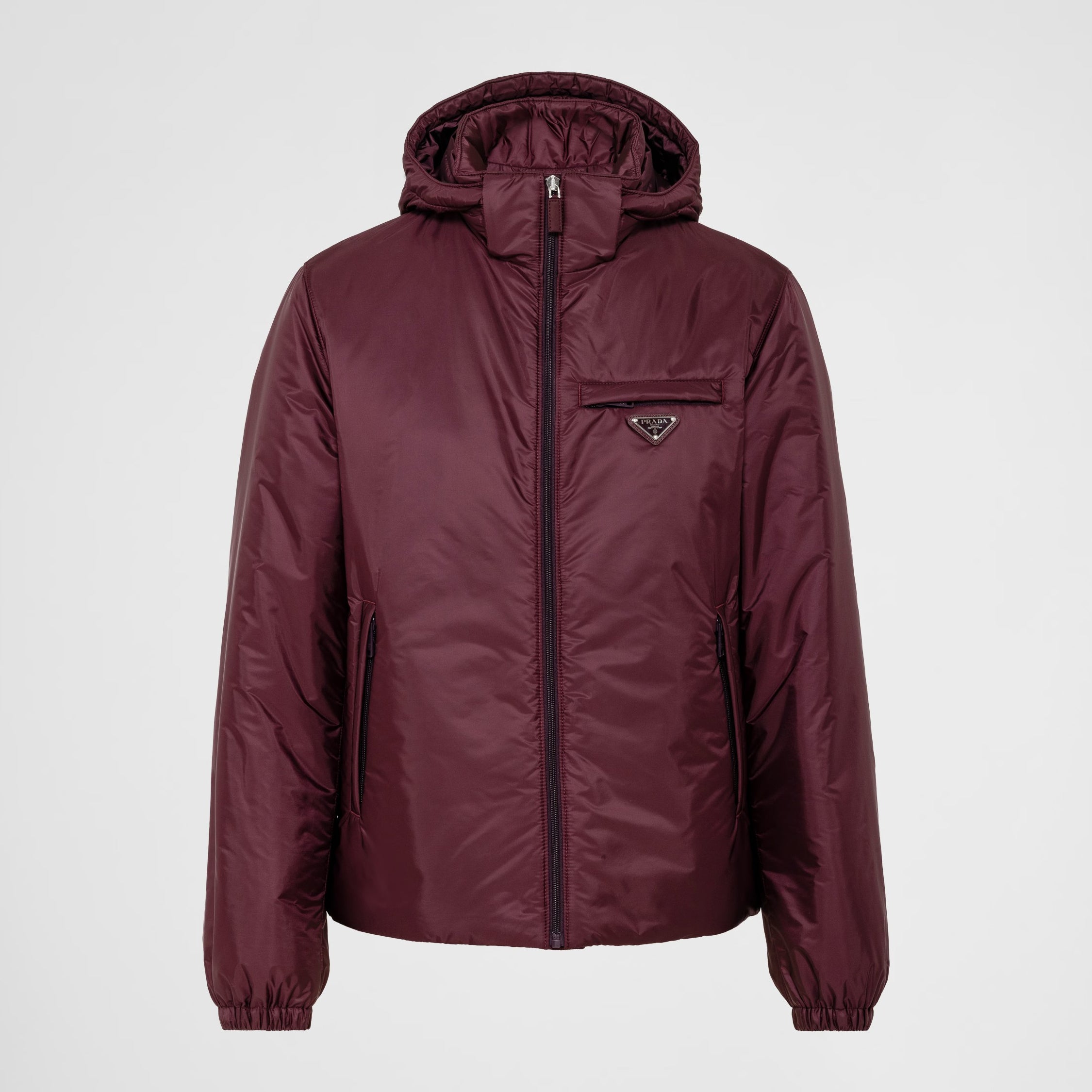 Prada Men's Autumn and Winter Solid Color Single Breasted Hooded Nylon Puffer Down Long Sleeve Jacket #73912