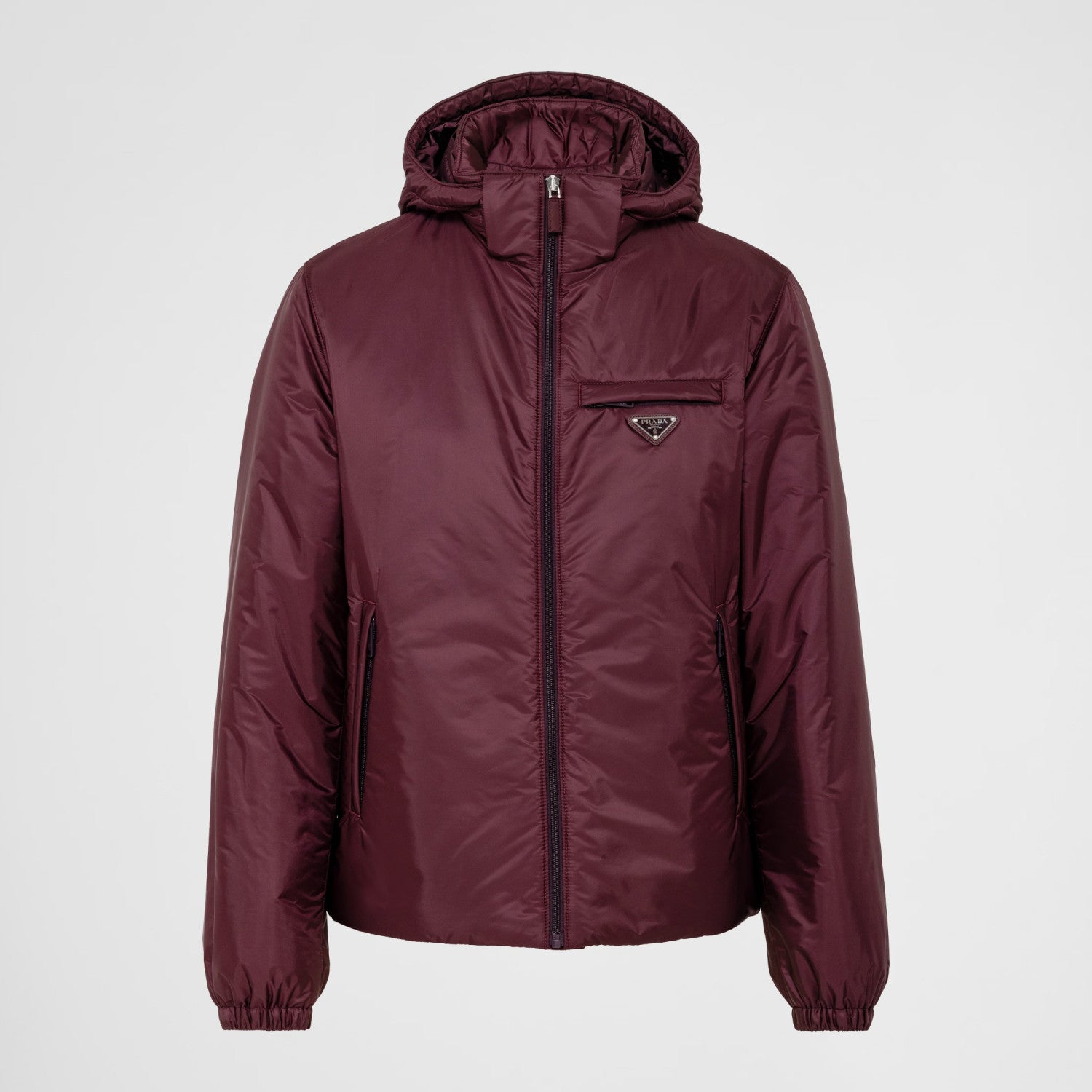 Prada Men's Autumn and Winter Solid Color Single Breasted Hooded Nylon Puffer Down Long Sleeve Jacket #73912