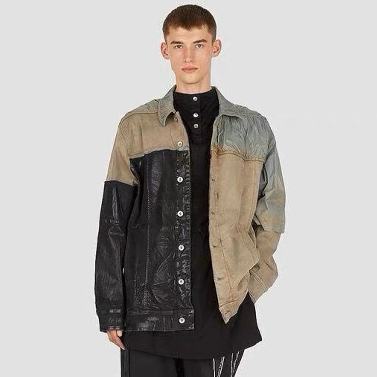 Rick Owens DRKSHDW Men's Spring And Fall Fashion Splicing Lapel Single-Breasted Long-Sleeved Denim Jacket Coat Ngvp #7945