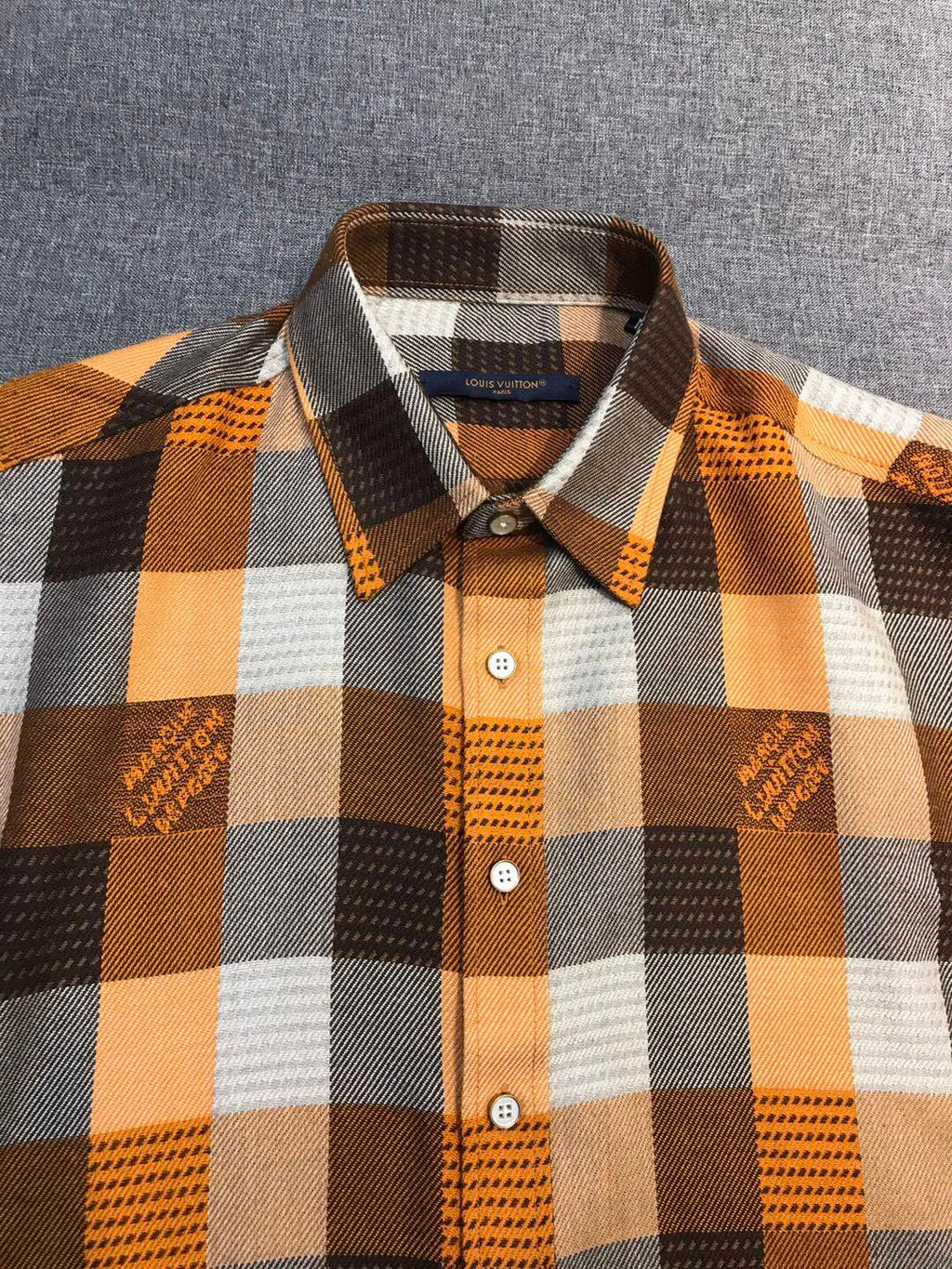 Louis Vuitton Men's Spring/fall Fashion Classic Plaid Pattern Collared Single Breasted Long Sleeve Shirt #78475