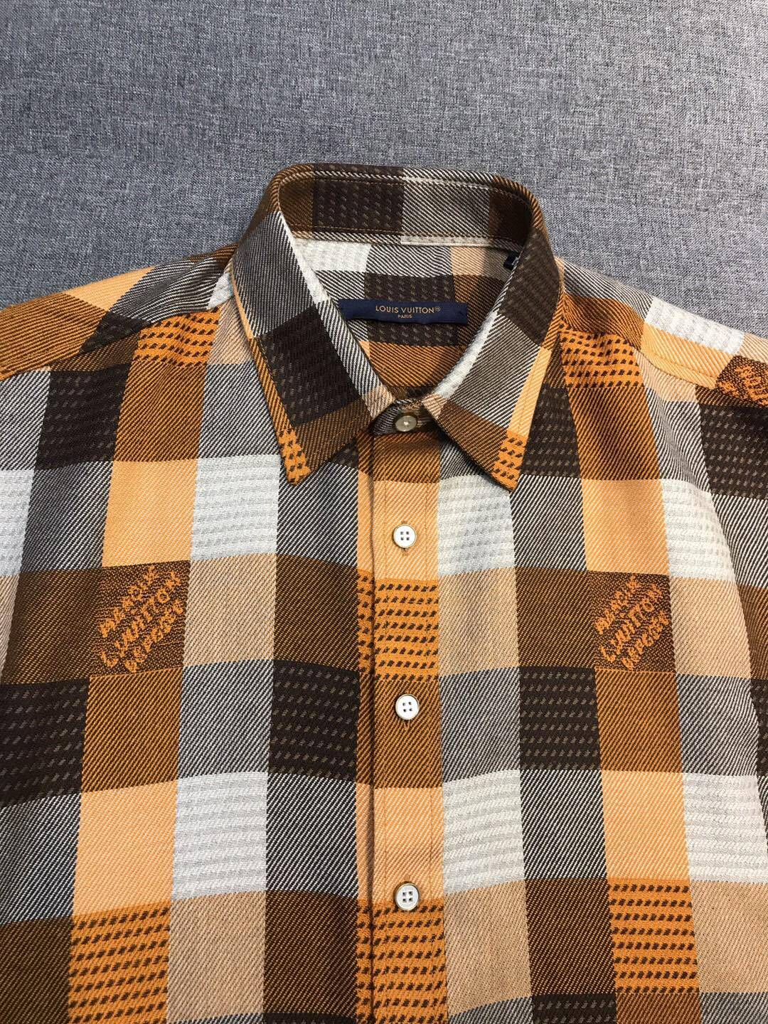 Louis Vuitton Men's Spring/fall Fashion Classic Plaid Pattern Collared Single Breasted Long Sleeve Shirt #78475