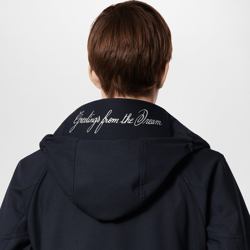 Louis Vuitton Men's Solid Logo Embroidered Hooded Zipper Blue Long Sleeve Fitted Parker Jacket Coat #71458