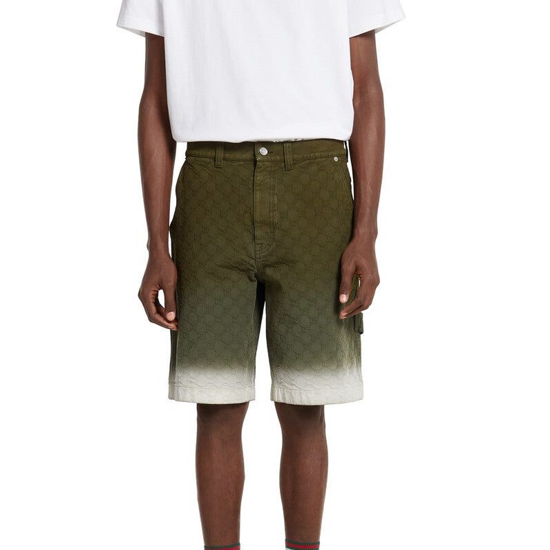 Gucci Men's Summer Fashion Casual Collared Single-Button Long Sleeve Shirt with Double G Jacquard Pattern. Paired with Casual Single Button Shorts Suit Set #78678