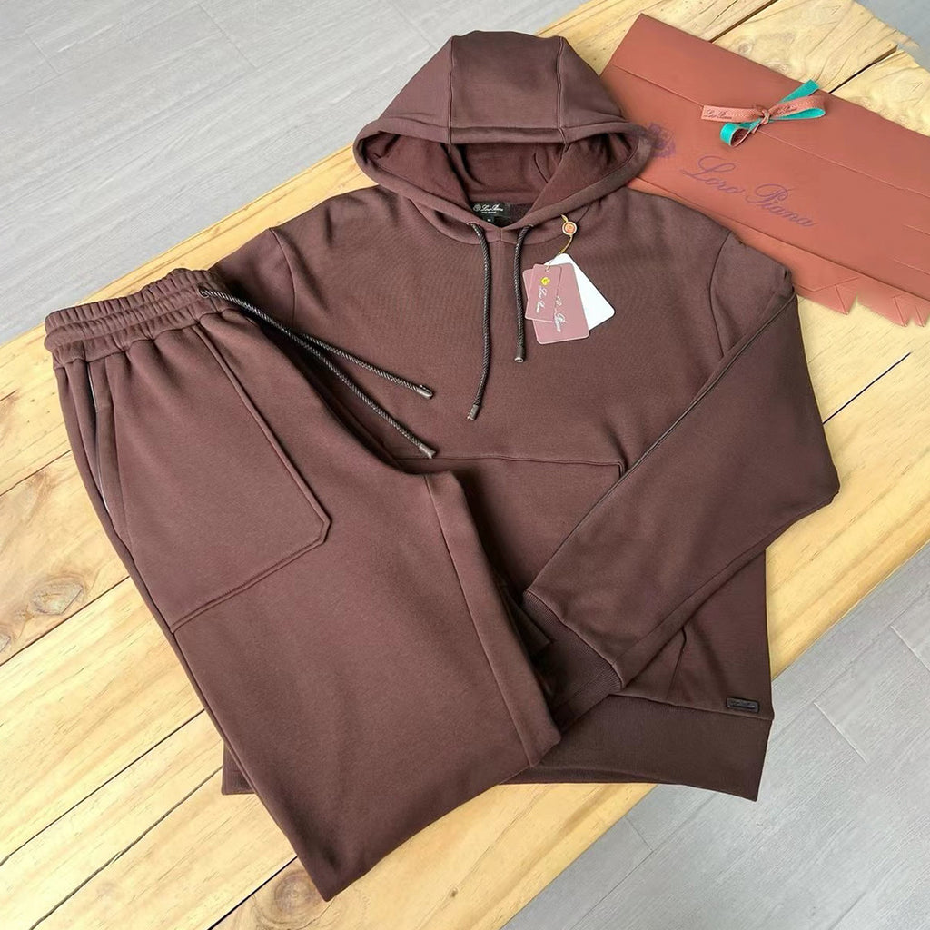 Loro Piana Men's Autumn And Winter Solid Color Hooded Long Sleeve Sweatshirt Casual Lace-Up Pants Set Ngvp #9216