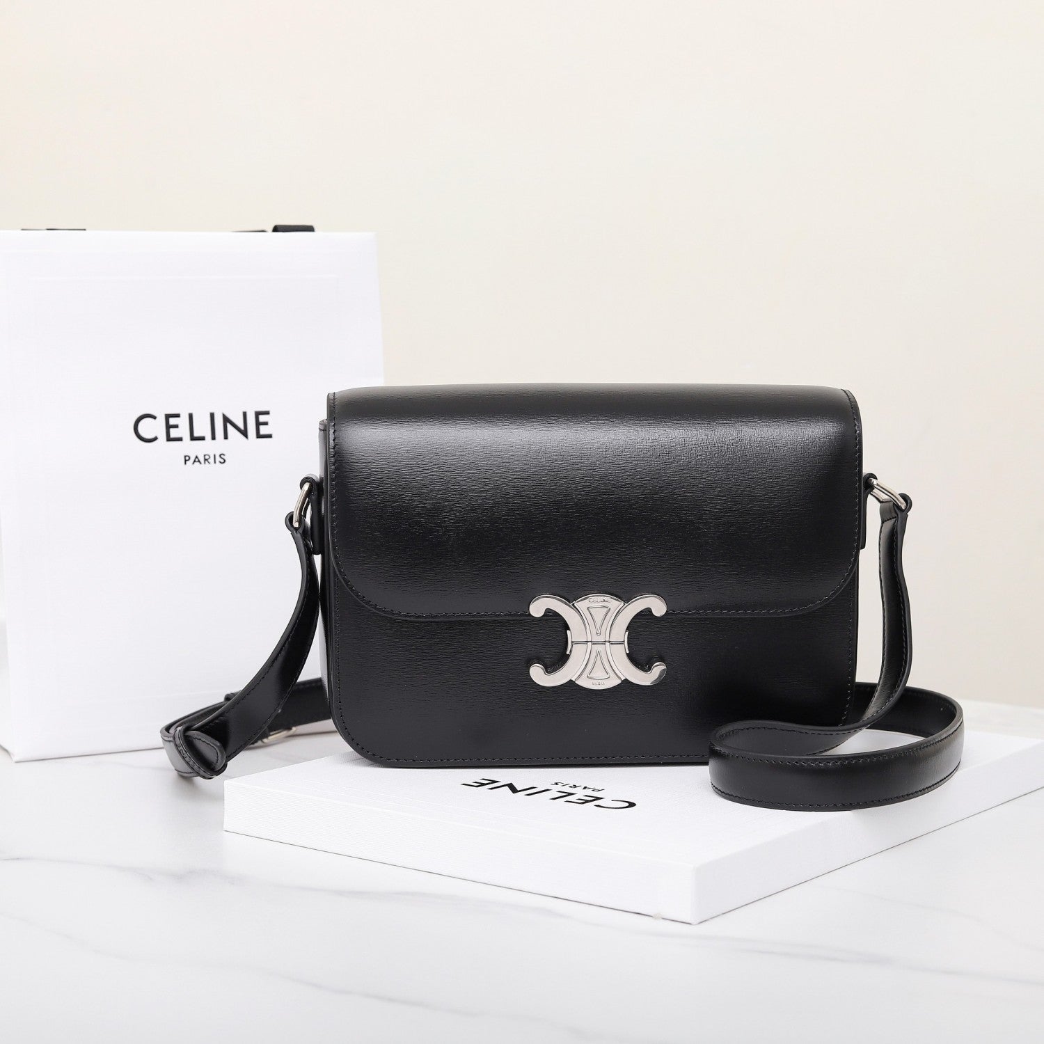 Celine Teen Triomphe Glossy Cow Leather Handbags Women's Temperament Luxury Solid Colour Temperament Crossbody Bag Logo Handbags Bag Bags #71965