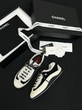 CHANEL Sneakers Velvet Calfskin Mixed Fibers Black White #386505