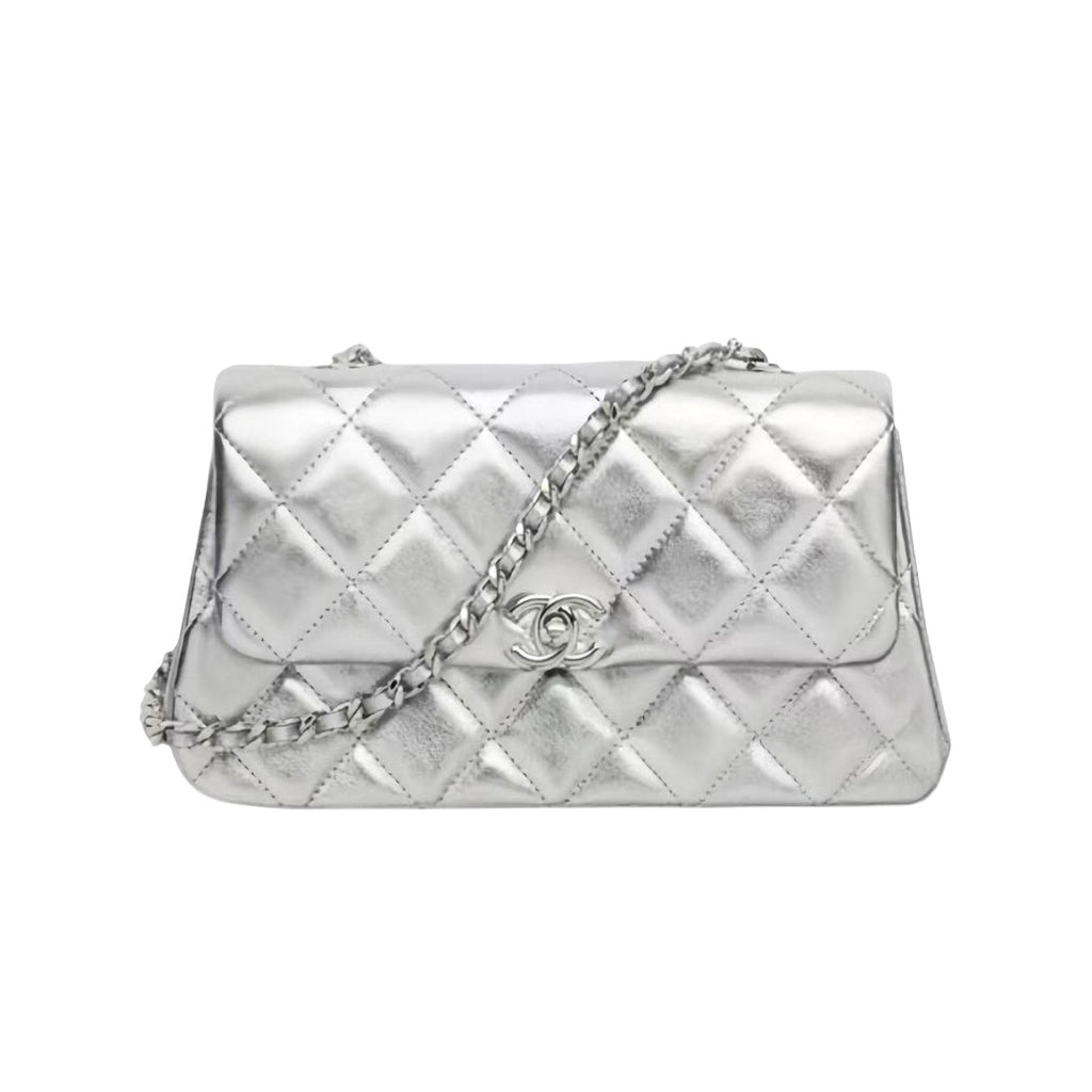 Chanel Women's Solid Color Diamond Pattern Sheepskin Chain Shoulder Strap Crossbody Bag Bags Metallic-colored Leather Tends To Fade Easily #77781