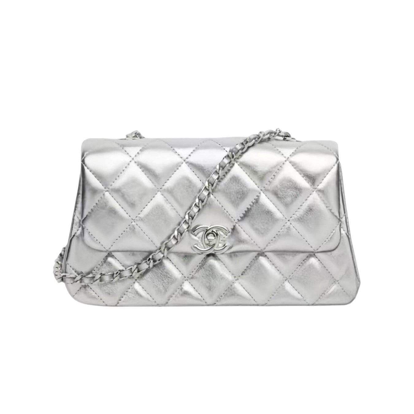 Chanel Women's Solid Color Diamond Pattern Sheepskin Chain Shoulder Strap Crossbody Bag Bags Metallic-colored Leather Tends To Fade Easily #77781