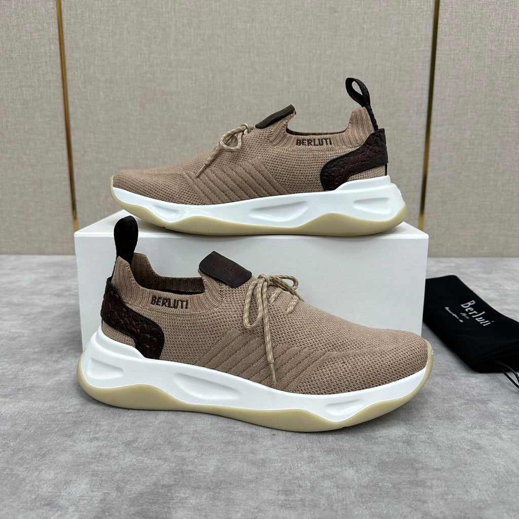 Berluti Shadow Men's Spring/Fall Fashion Casual Round Toe Lace-Up Flat Low Top Flyknit Sneakers Shoes #79358