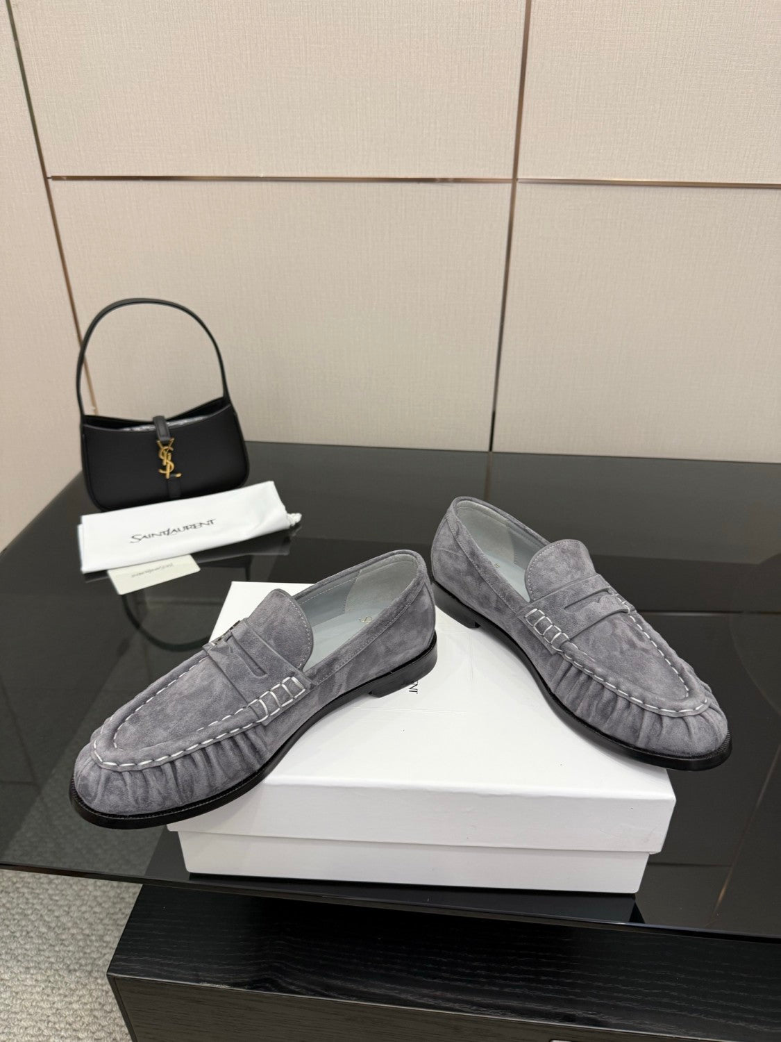 Saint Laurent Women's Autumn/Winter Fashion Casual Sheepskin Suede Round Toe Slip On Flat Loafers Casual Shoes #78376