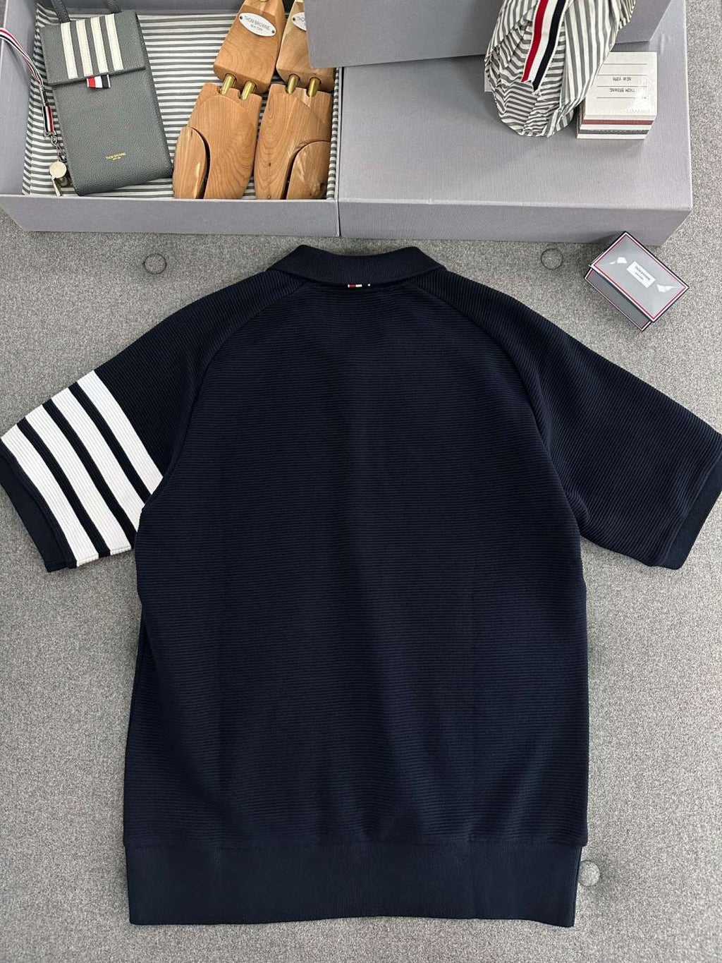 Thom Browne Men's Summer Lapel Straight Polo Short Sleeve Shirt Solid Color Casual Striped Elastic Waist Tie Sports Shorts Ngvp #1942