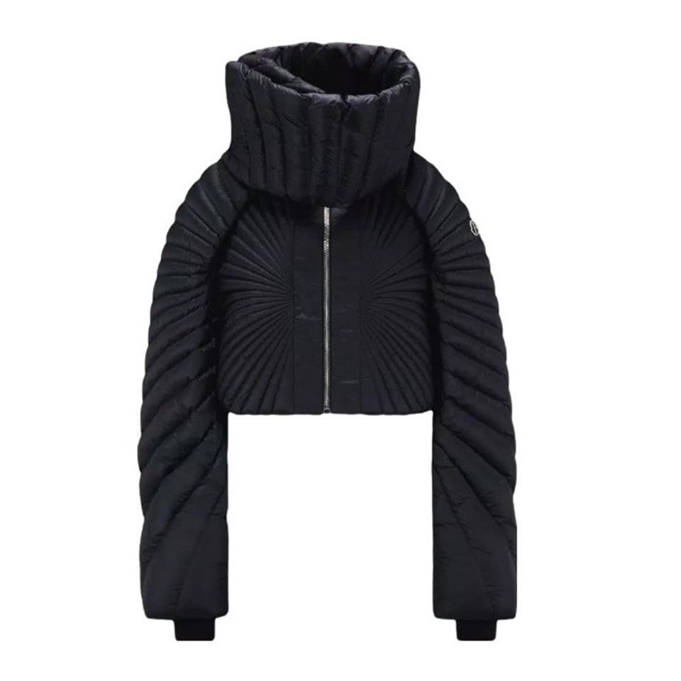 Moncler x Rick Owens Men Women Winter Solid Color Detachable Neck Collar Short Long Sleeve Puffer Down Jacket Black Fit Coat #8825