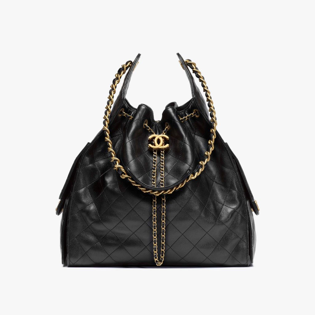 Chanel Women's Classic Double C Logo Solid Color Cowhide & Leather Tote Shoulder Bag Bags #77978