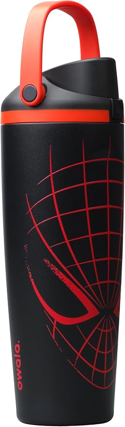Owala Spider-Man FreeSip Sway Insulated Stainless Steel Water Bottle with Two-Way Spout. Built-in Straw and Bucket Handle. Suitable for School and Sports. 30 oz (approx. 850.5 g). BPA-Free. Leak-Proof. Night Watch