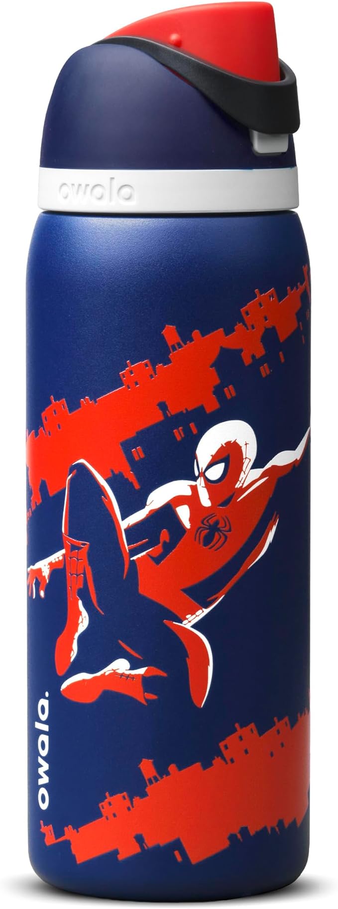 Owala Spider-Man FreeSip Insulated Stainless Steel Water Bottle with Straw. Suitable for Sports. Travel. and School. BPA-Free. 32 oz (approx. 907.2 ml). Swing