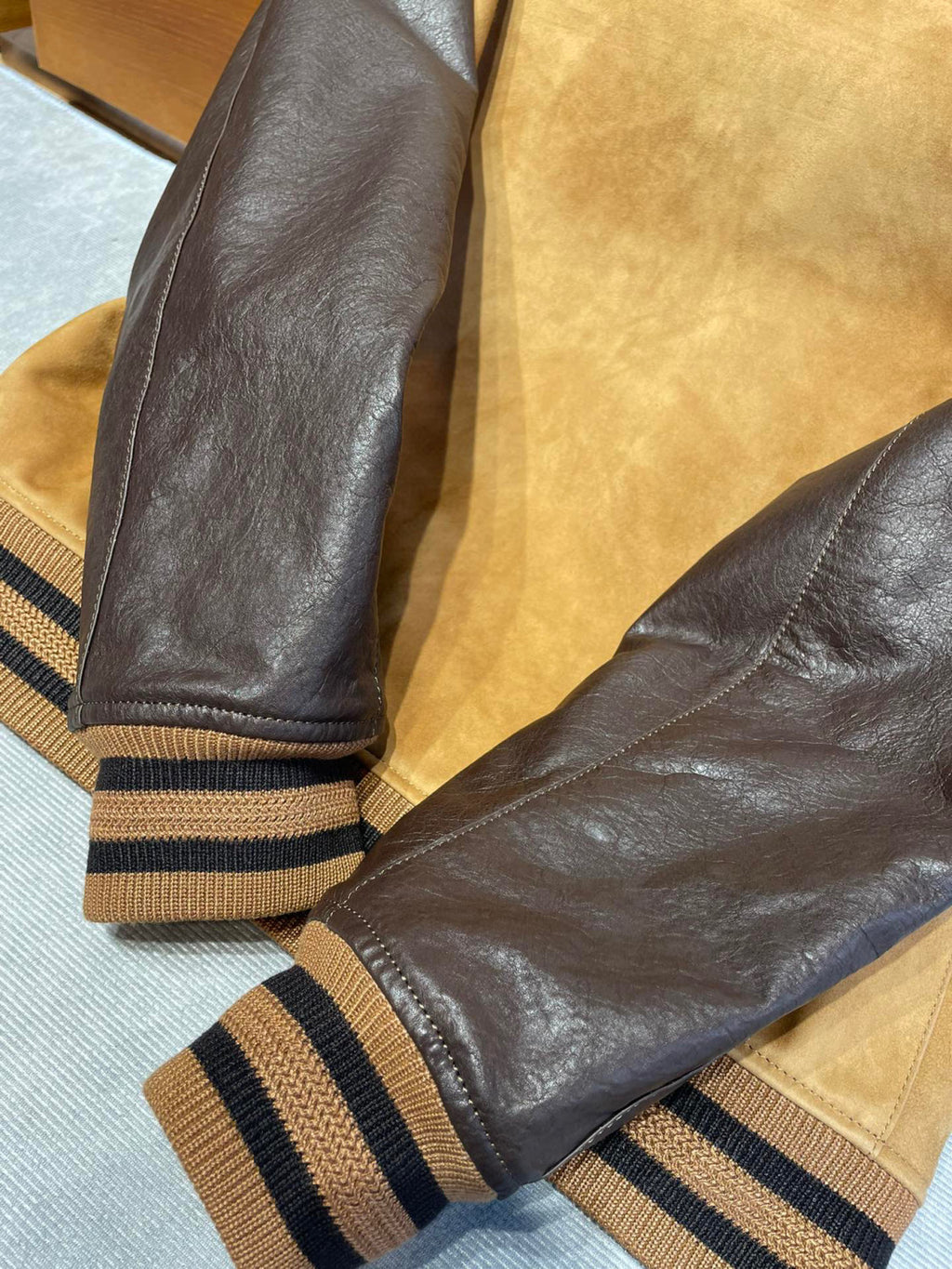 Berluti Suede Leather Patchwork Varsity Jacket #96481