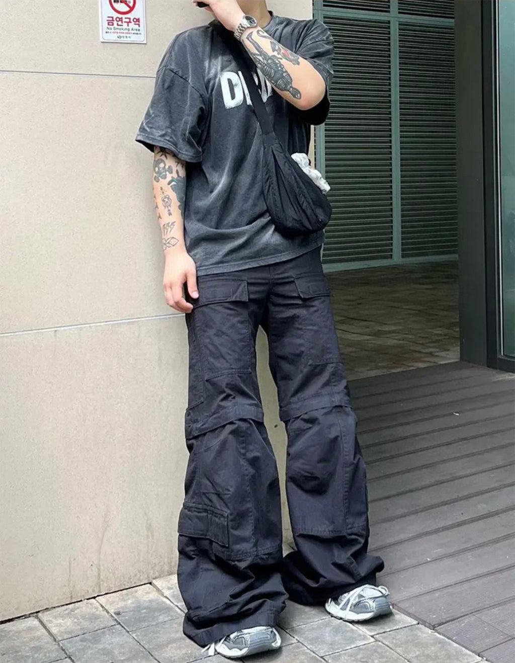 Balenciaga Men's All Season Black Cotton Loose Fit Flared Casual Work Pants Ngvp #6985