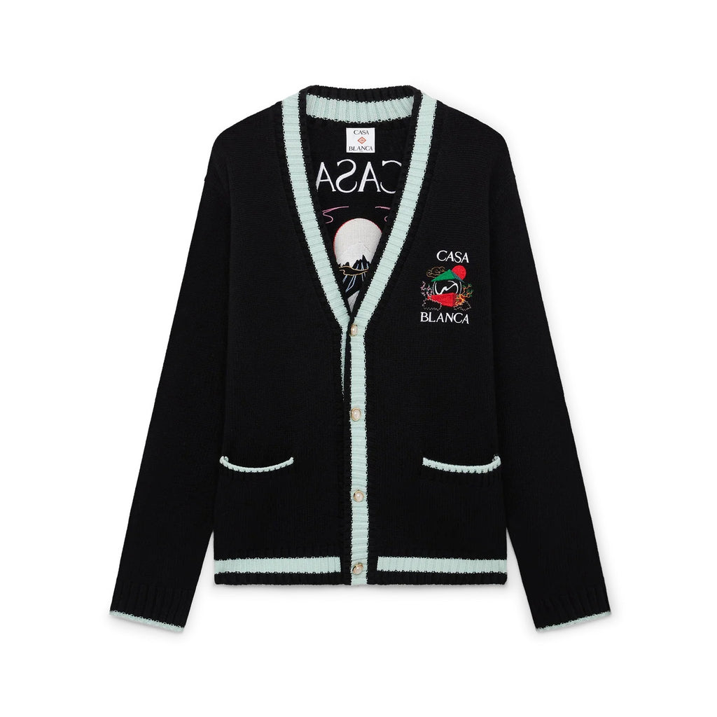 Casablanca Casa Mountain Temple Cardigan Men's And Women's Spring/autumn Fashion Casual Embroidered Badge V Neck Single Breasted Knitted Cardigan #78324