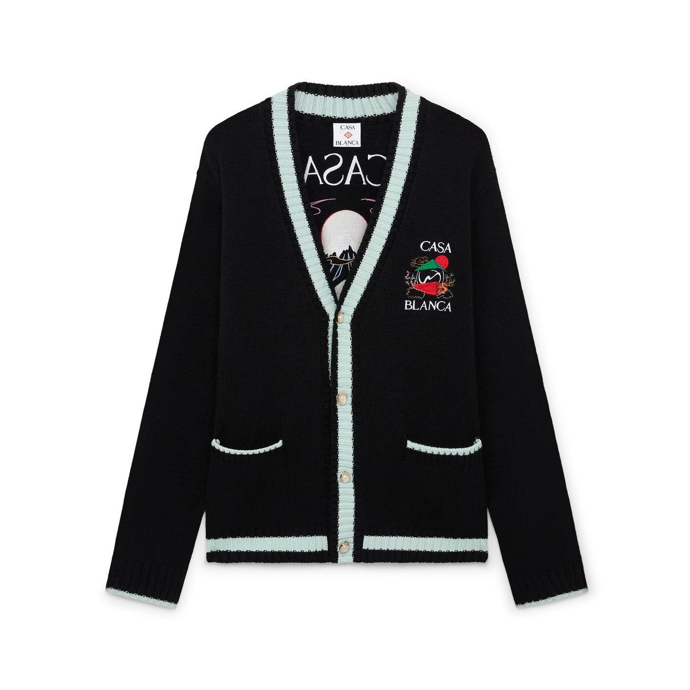 Casablanca Casa Mountain Temple Cardigan Men's And Women's Spring/autumn Fashion Casual Embroidered Badge V Neck Single Breasted Knitted Cardigan #78324
