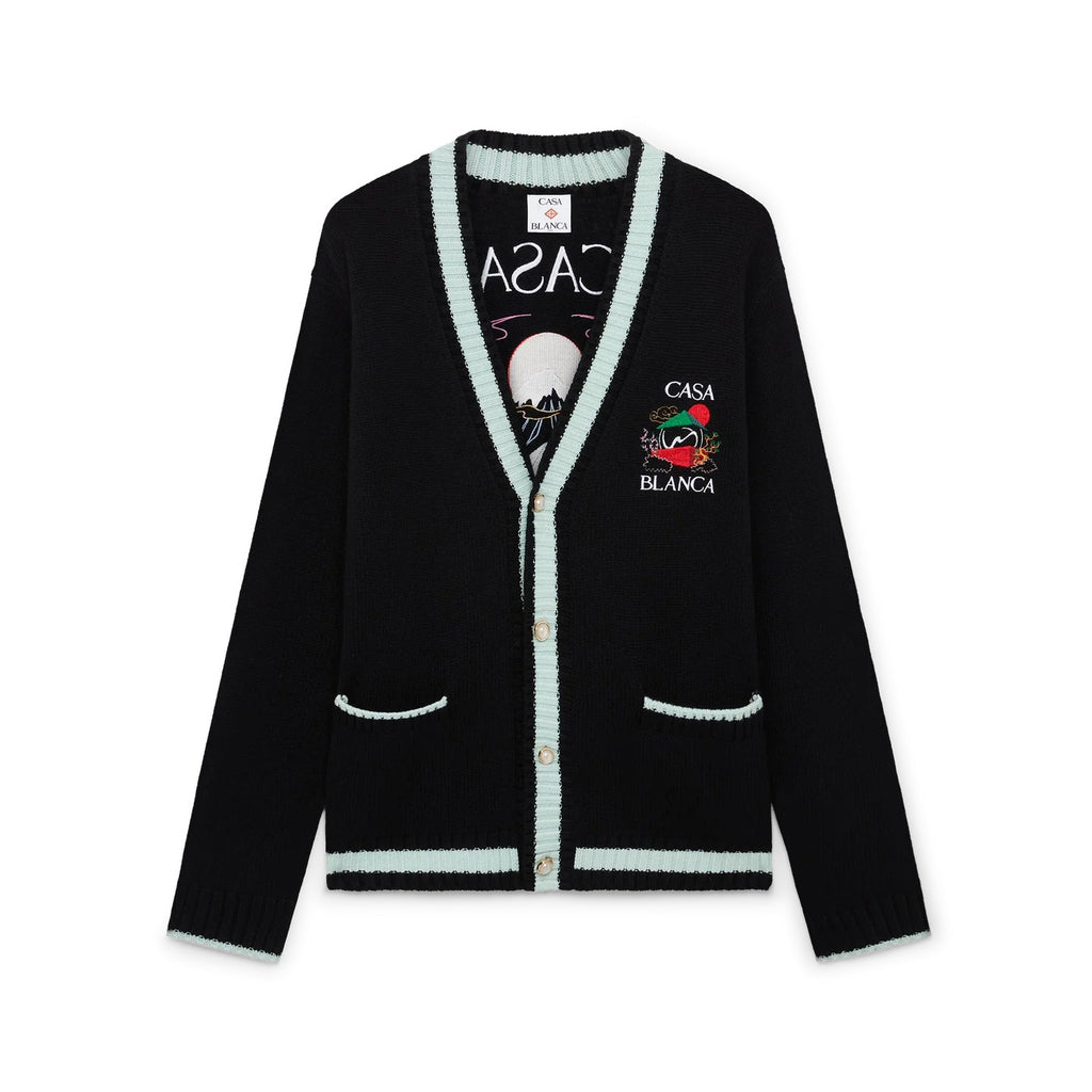 Casablanca Casa Mountain Temple Cardigan Men's And Women's Spring/autumn Fashion Casual Embroidered Badge V Neck Single Breasted Knitted Cardigan #78324