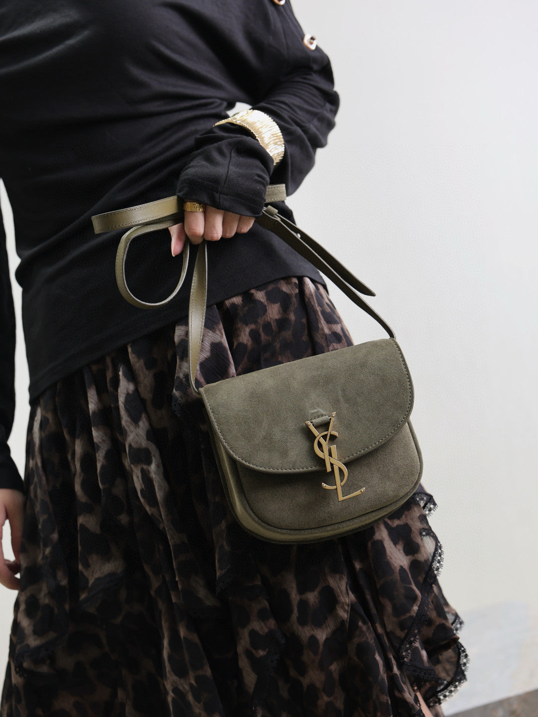 Saint Laurent Women's KAIA Small Retro Single Shoulder Crossbody Bag with Metal Logo. Suede Leather. Solid Color Bags 619740-1S74W-3288 #81466