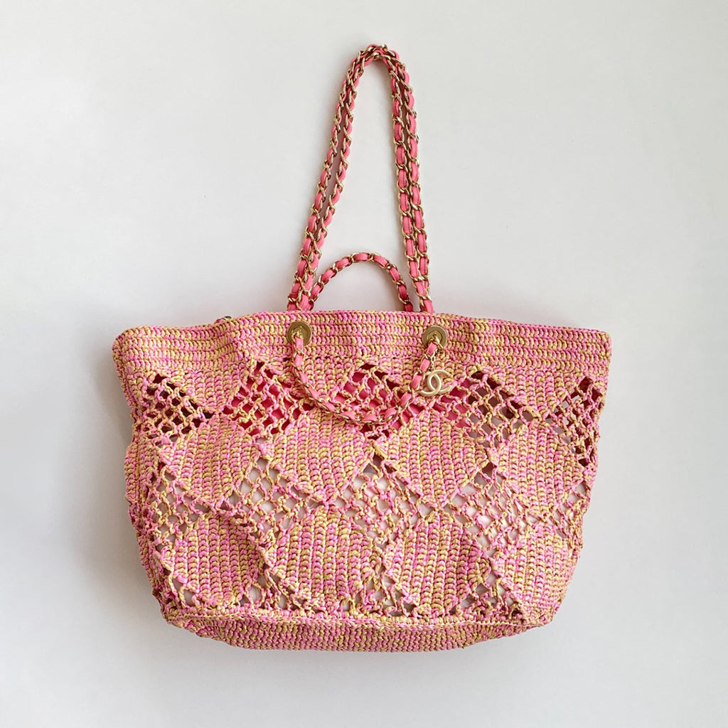 Chanel Women's CoCo Beach Collection Raffia Woven Shopper Colorblocking Large Small Tote Bag Bags AS4714-B15546-NW425 #81287