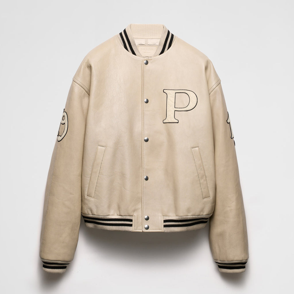 Prada Men's and Women's Spring and Autumn Solid Color Letter Logo Applique Zipper Leather Long Sleeve Jacket #73932
