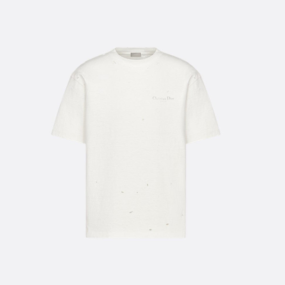 Dior Men's & Women's Summer Fashion Casual Solid Color Crew Neck Christian Dior Couture Print Relaxed Fit Plain-weave Knit Fabric With Distressed Finish Short Sleeve T-Shirt #79127