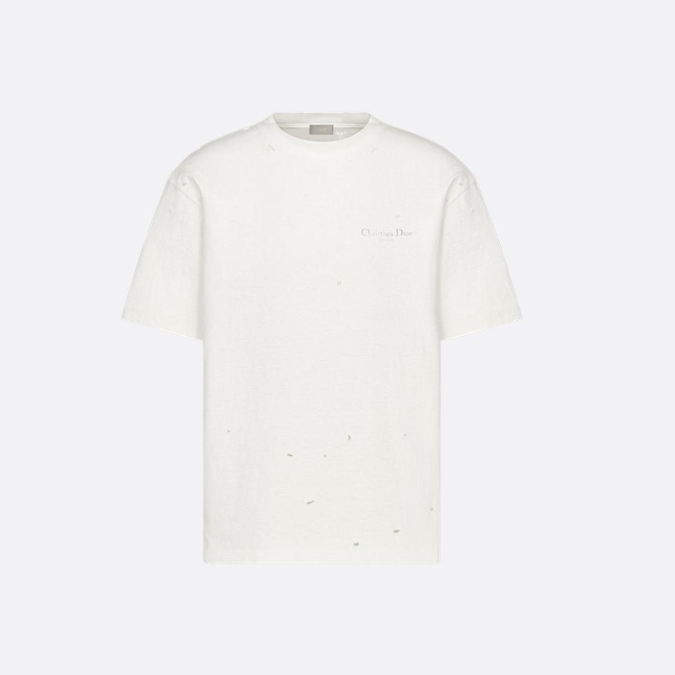 Dior Men's & Women's Summer Fashion Casual Solid Color Crew Neck Christian Dior Couture Print Relaxed Fit Plain-weave Knit Fabric With Distressed Finish Short Sleeve T-Shirt #79127