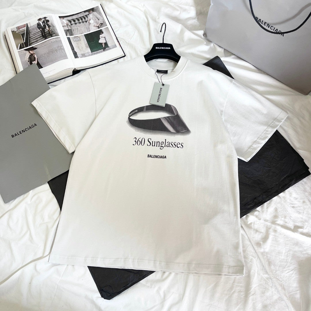 Balenciaga Men's And Women's Summer Graphic Print White Round Neck Cotton Short Sleeve T-shirt #75926
