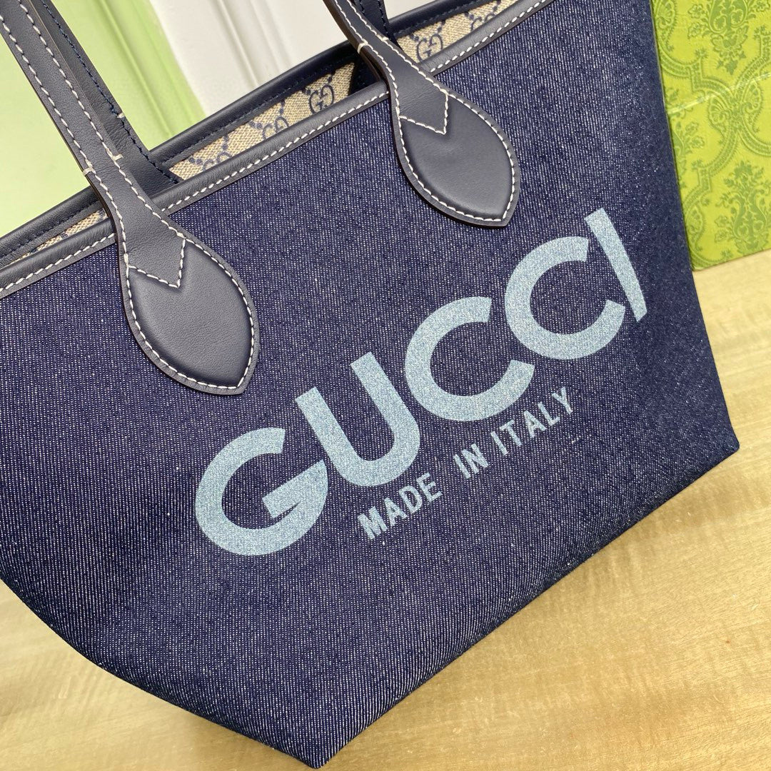 Gucci Totissima Women's Solid Color Double Sided Classic Print Logo Logo Denim Patchwork Canvas Shopping Bag Tote Shoulder Bags #76499