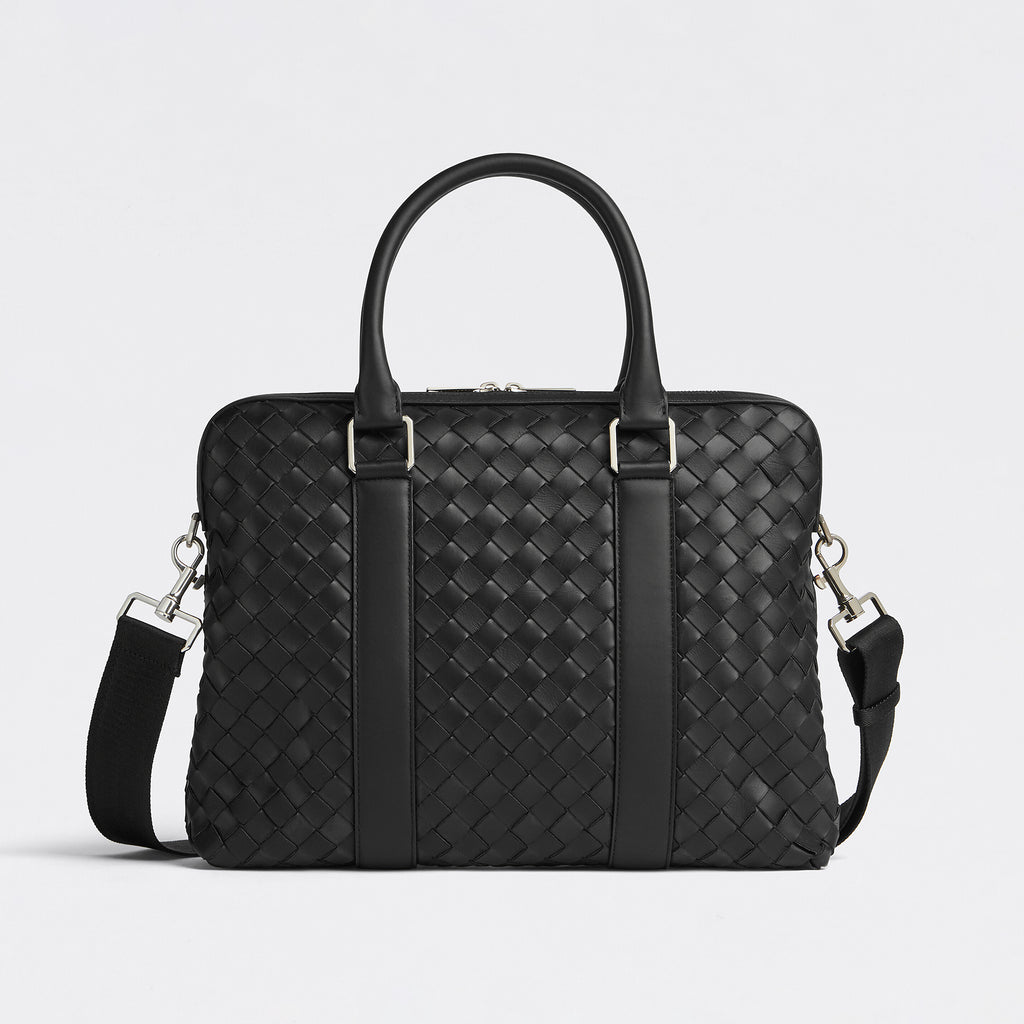 Bottega Veneta Intrecciato Men's Solid Color Adjustable Detachable Shoulder Strap Woven Calfskin Briefcase Handbag Bag Bags #77473