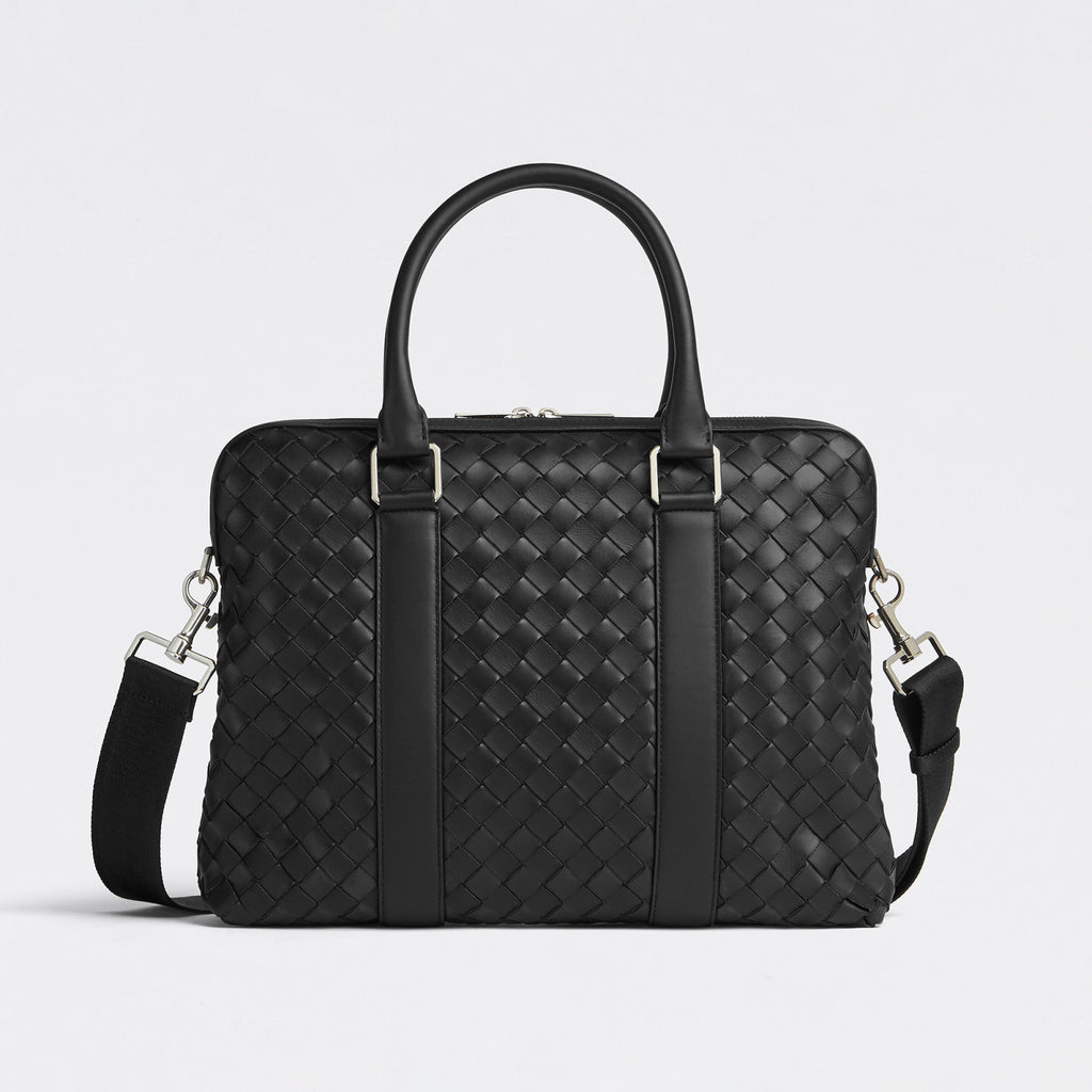Bottega Veneta Intrecciato Men's Solid Color Adjustable Detachable Shoulder Strap Woven Calfskin Briefcase Handbag Bag Bags #77473