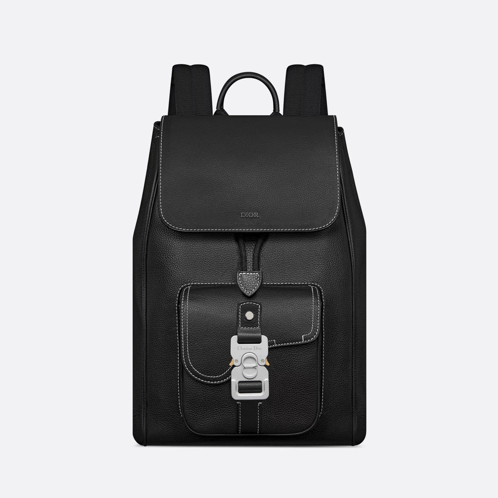 Dior Men's Solid Color Adjustable Shoulder Strap Flap Drawstring Closure Grained Cowhide Shoulder Bag Bags #75297