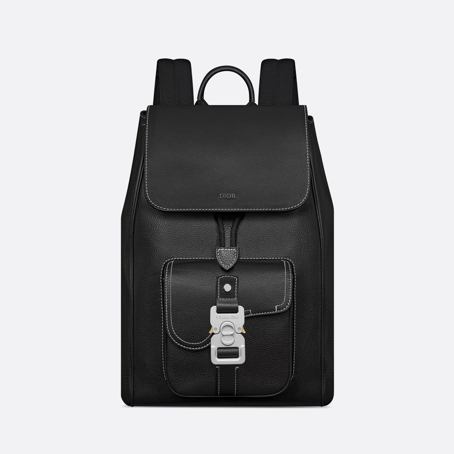 Dior Men's Solid Color Adjustable Shoulder Strap Flap Drawstring Closure Grained Cowhide Shoulder Bag Bags #75297