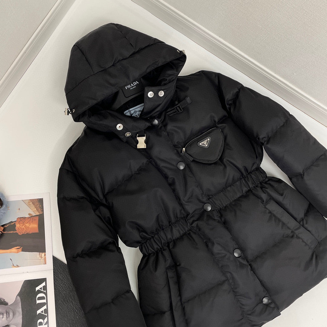 Prada Men's Winter Black Hooded Hooded Recycled Re-Nylon Puffer Down Coat Jacket #97298