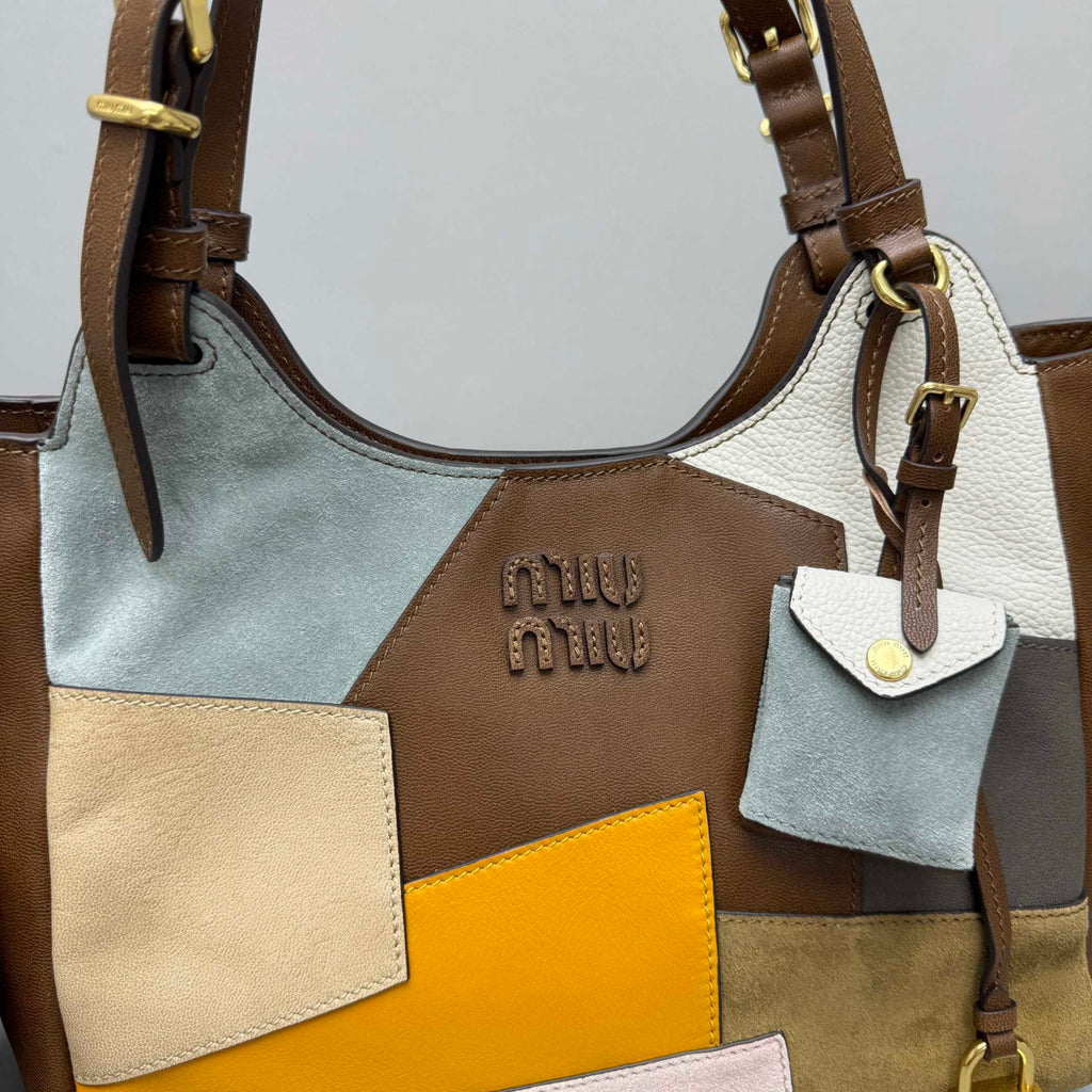 MiuMiu Patchwork Leather Bag Oak Brown Color Matching #333001